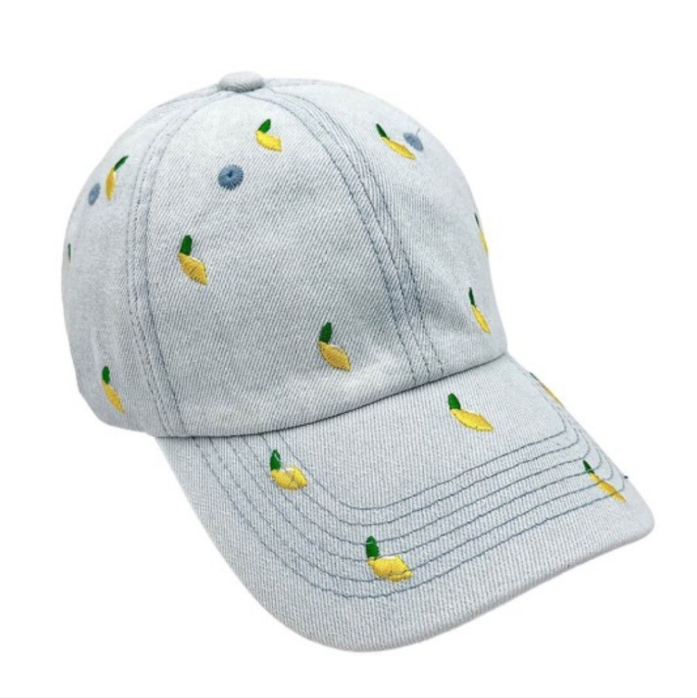 LAST ONE 🍋 Embroidered Lemons Light Denim Baseball Cap - Picture 2 of 2